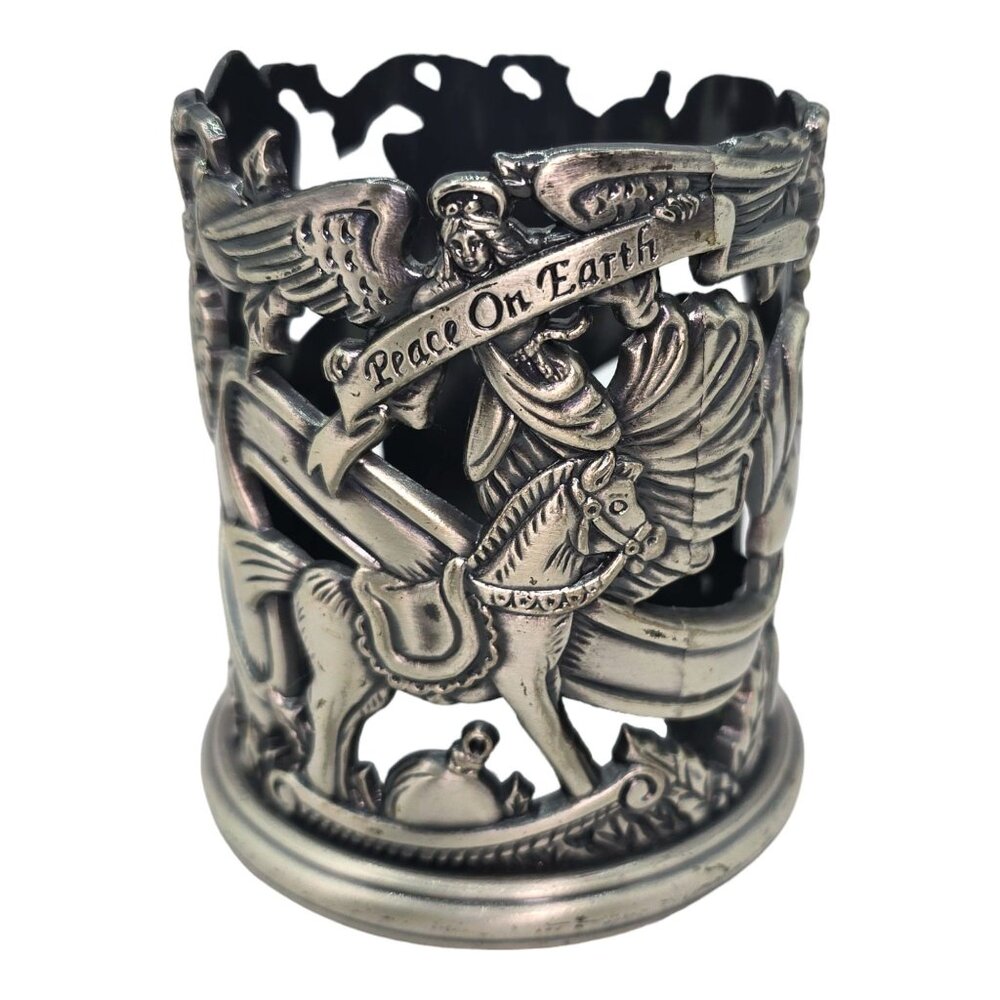 Christmas Peace On Earth Godinger Pewter 3.5" Votive Candle Holder 1995 Motifs